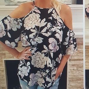 Gorgeous Floral Print Open Shoulder Top S